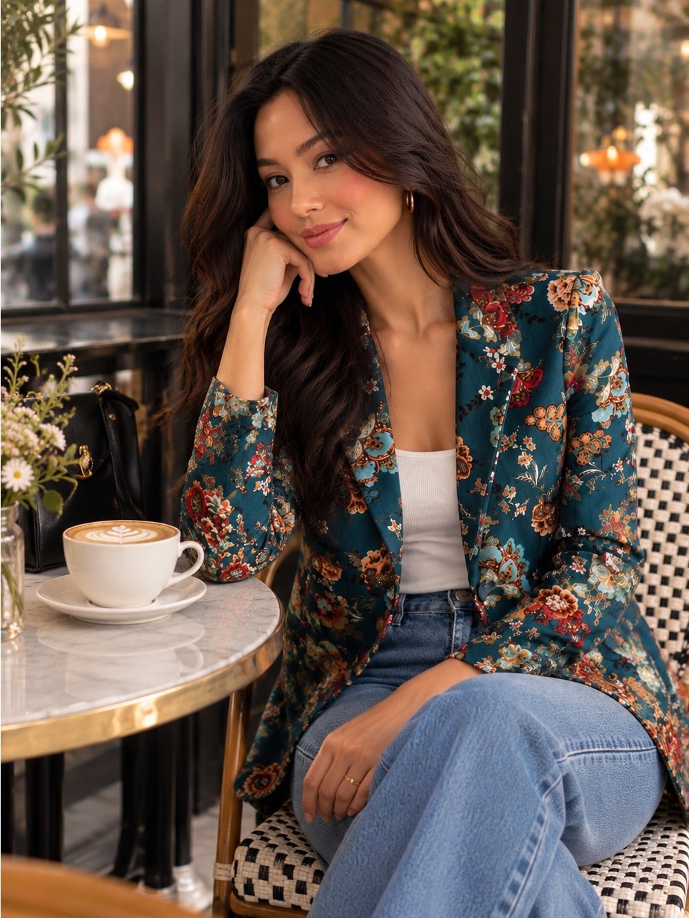 YEST Floral Teal Blazer Jacket Size 4 / EUR 36